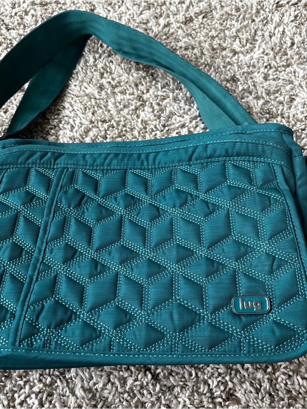lug Quilted Shoulder Bag Geometric Stitching travel compartment emerald nwot med